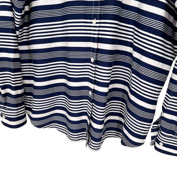Ralph Lauren Chaps Womens Sz XL Navy Blue No Iron Blouse Shirt Top Button Up - Picture 8 of 11